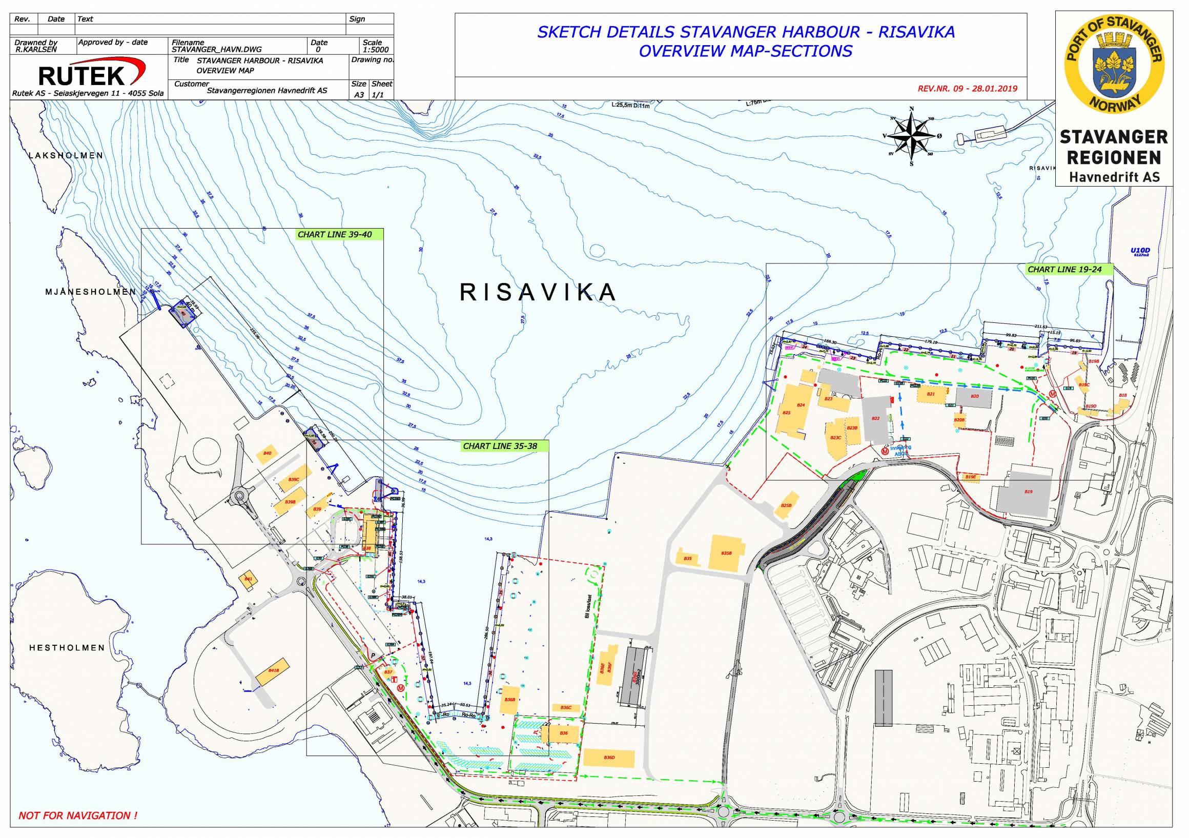Sketch details Stavanger harbour - Mekjarvik overview map-sections