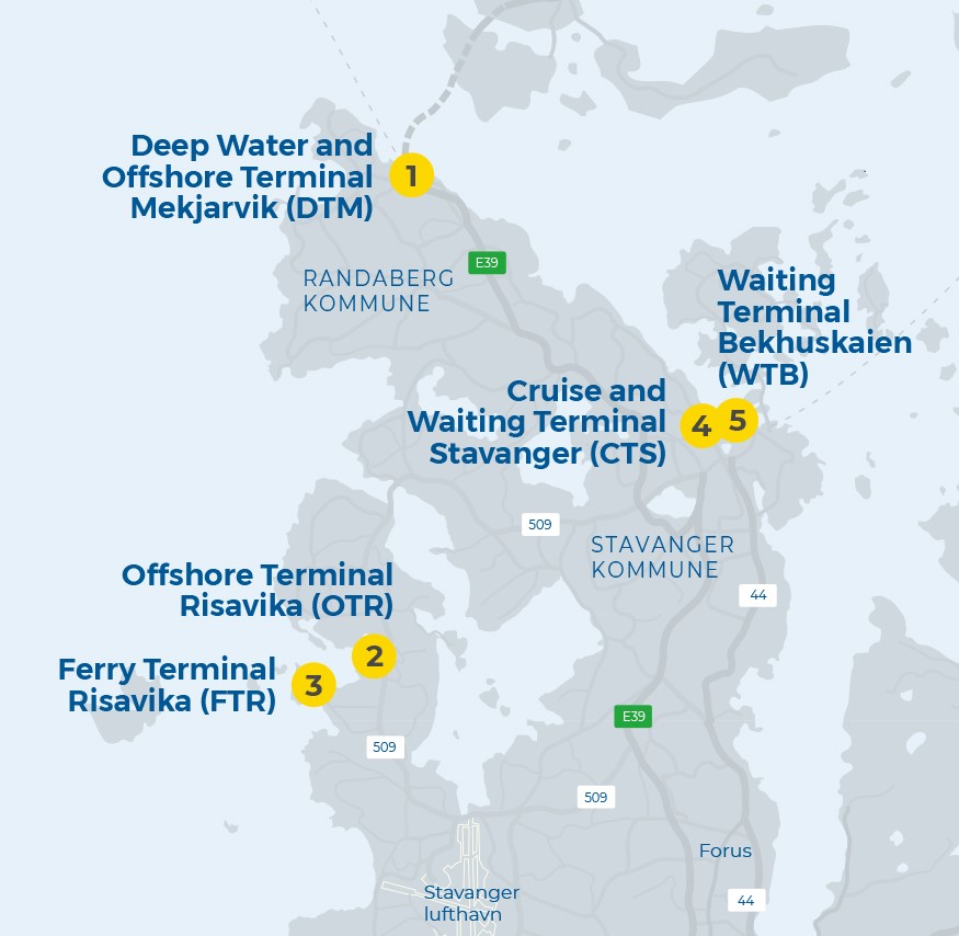 Stavangerregionen Havnedrift AS, våre havneanlegg hvor den nye adkomstløsningen tas i bruk
