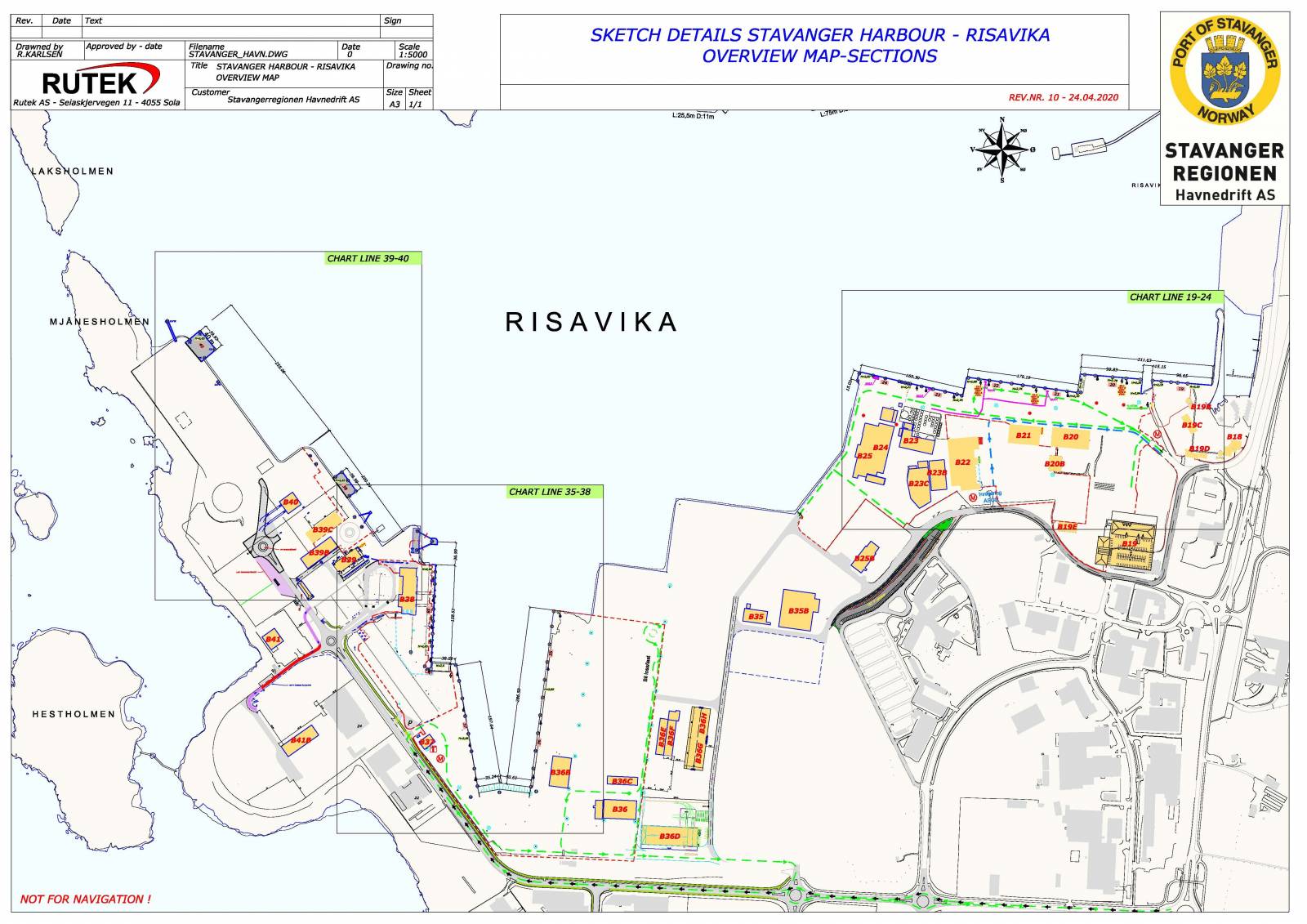 Sketch details Stavanger harbour - Mekjarvik overview map-sections