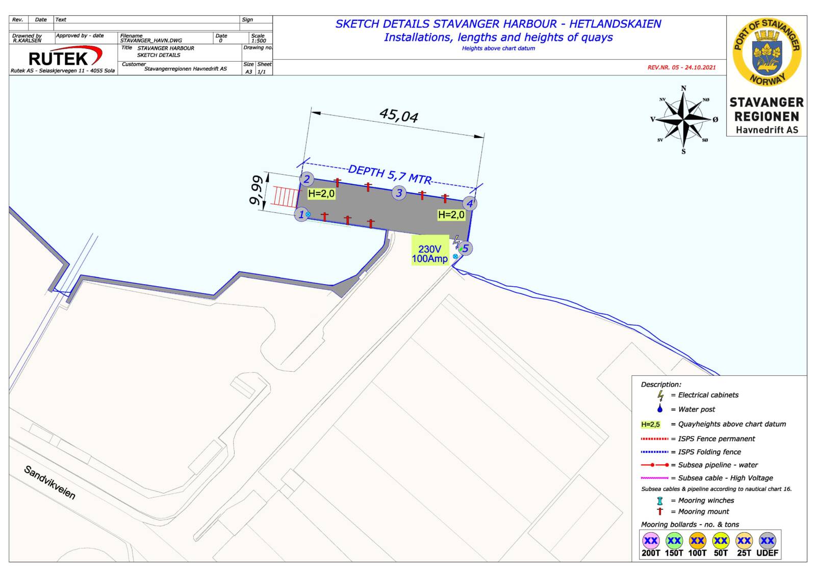 Sketch details Stavanger harbour - Mekjarvik overview map-sections