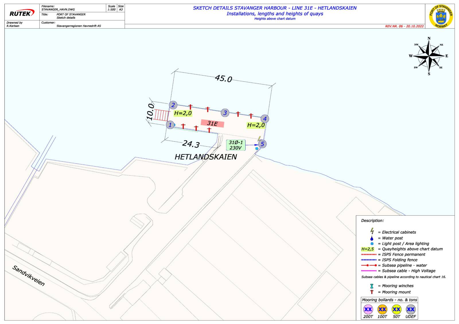 Sketch details Stavanger harbour - Mekjarvik overview map-sections