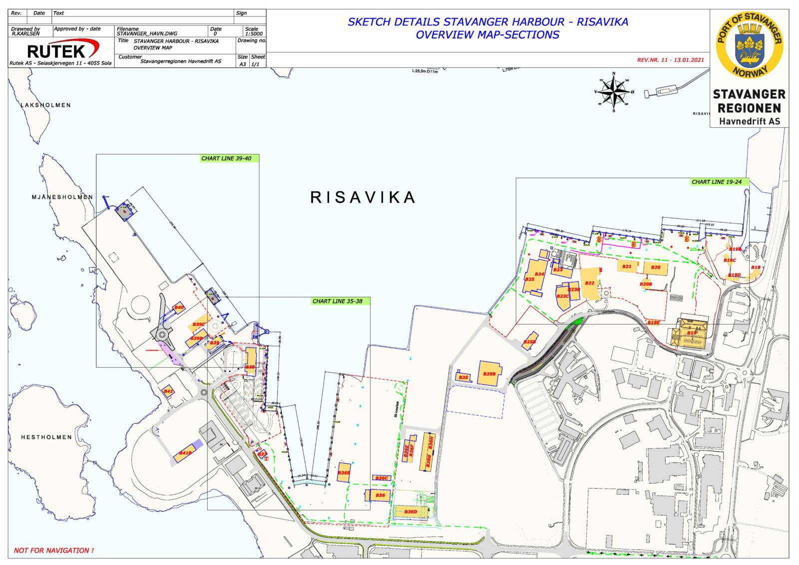 Sketch details Stavanger harbour - Mekjarvik overview map-sections