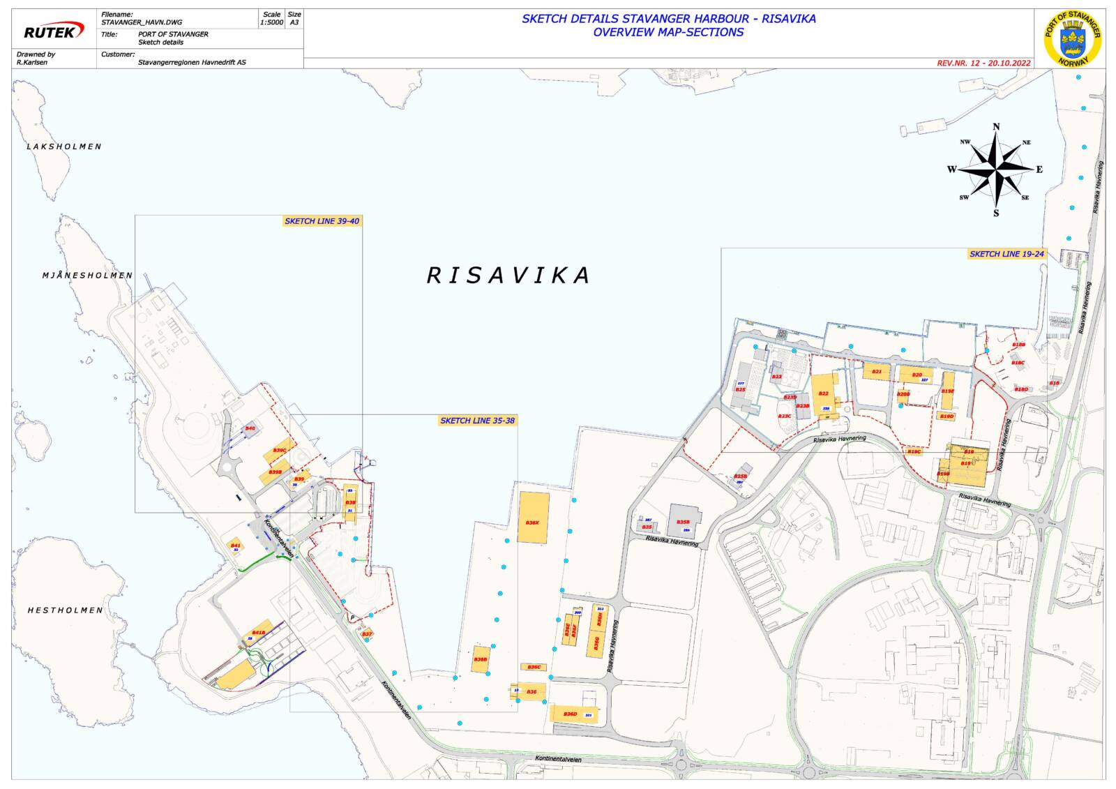 Sketch details Stavanger harbour - Mekjarvik overview map-sections