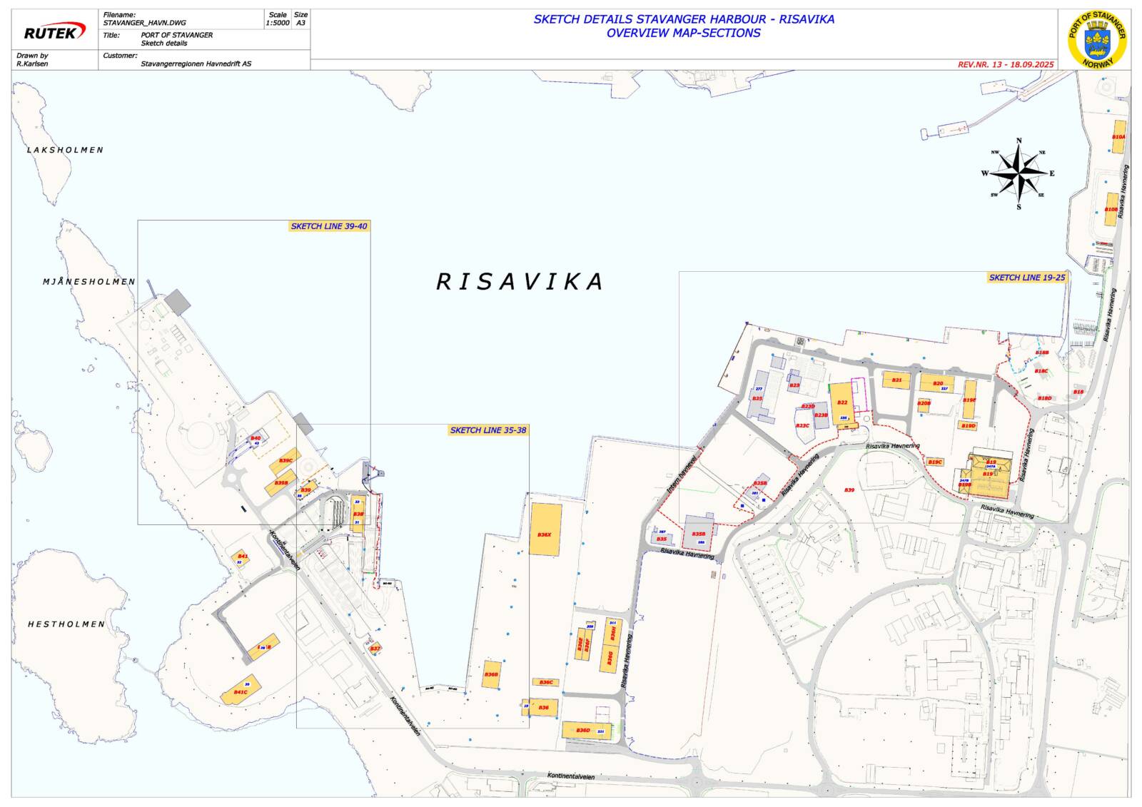 Sketch details Stavanger harbour - Mekjarvik overview map-sections