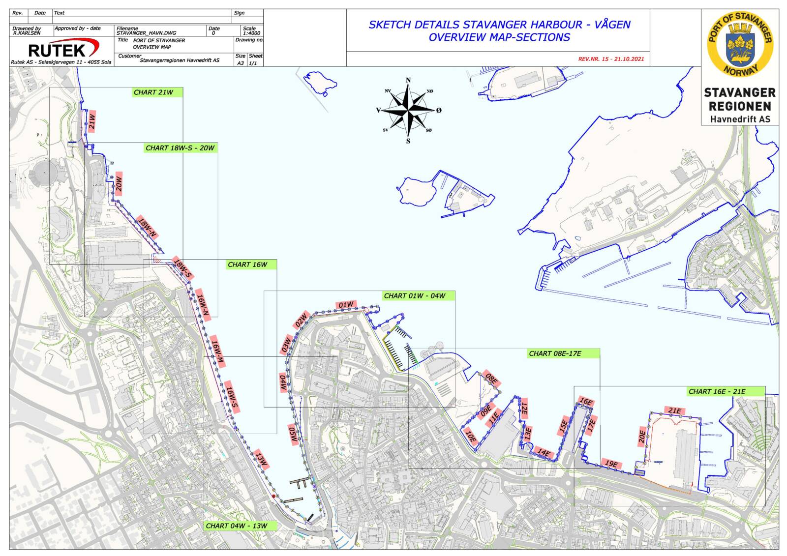 Sketch details Stavanger harbour - Mekjarvik overview map-sections